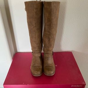 Tan Leather Lace-up Knee High Boots